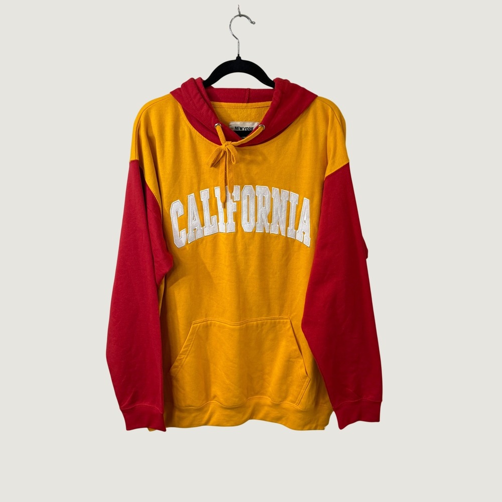New York Popular California Hoodie Gold Red Colorblock Pullover XL Streetwear